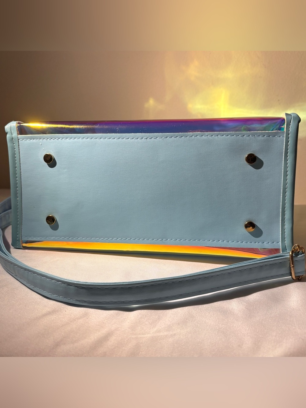 Iridescent Holographic on a transparency + Sky Blue PVC Tote Bag & Pouch. - Picture 9 of 11